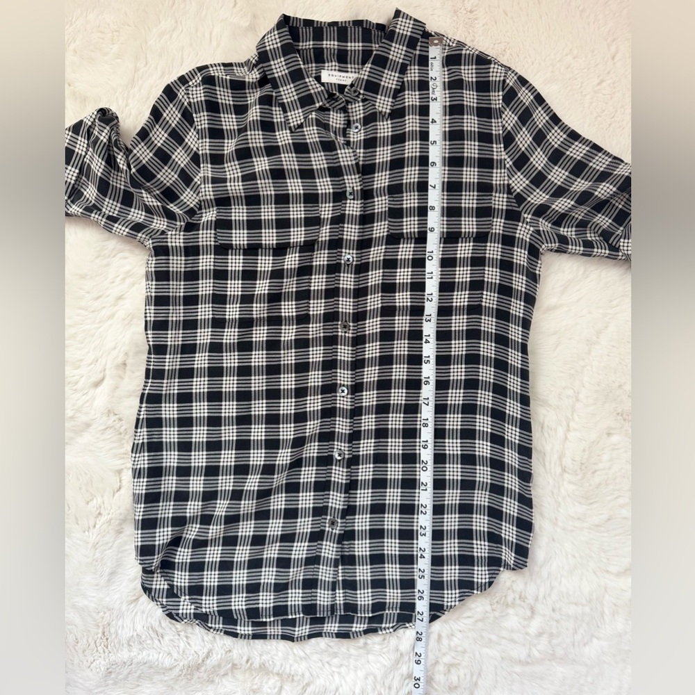 Equipment gingham small rolled cuffs short sleeve black white silk shirt - Picture 8 of 8
